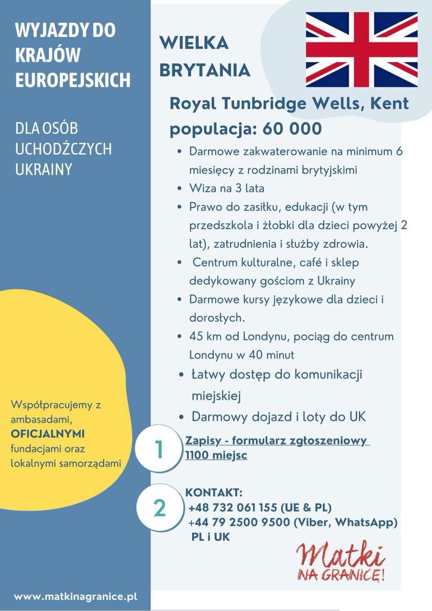 MatkiNaGranice's tweet photo. 💙💛Akcja relokacja 🇬🇧
Wyjazdy do Wielkiej Brytanii i innych europejskich krajów dla uchodźców uciekających przed wojną. Więcej informacji na https://t.co/1KqzMhzCsP https://t.co/guNSuSjMdw