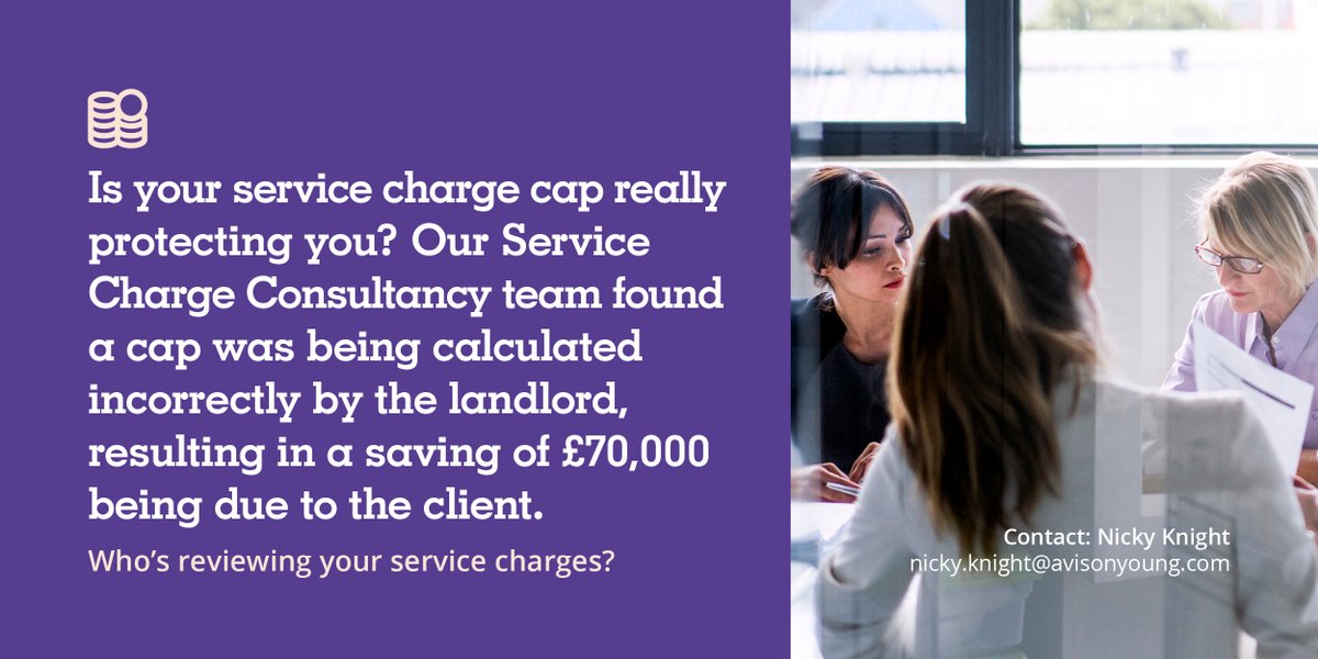 AYUKViews's tweet photo. Is your #ServiceCharge cap protecting you? We found a cap was being calculated incorrectly by the #landlord, resulting in a saving of £70K being due to the #client. Who’s reviewing your service charges?
Contact Head of #ServiceChargeConsultancy Nicky Knight for more information. https://t.co/aKlKJSFavb