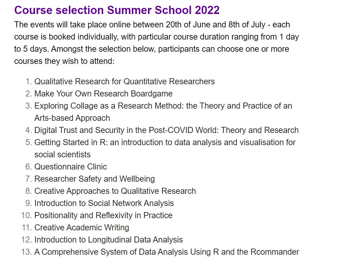 📢 Registrations are now open for the online Summer School 2022 @methodsMcr with a great variety of courses, suitable for PhD/PGR students, ECRs, academics, professionals, public sector workers etc. Check out courses and book your place👇 methods.manchester.ac.uk/connect/events…