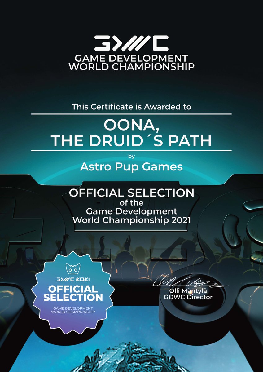 Oona, the druid´s path has been selected as one the GDWC 2021 Official Selection titles.
Congrats to all the team !! <a href="/_AstroPupGames/">OONA the druid's path @ FREE on STEAM!</a>  &amp; <a href="/ESAT_Valencia/">ESAT</a>