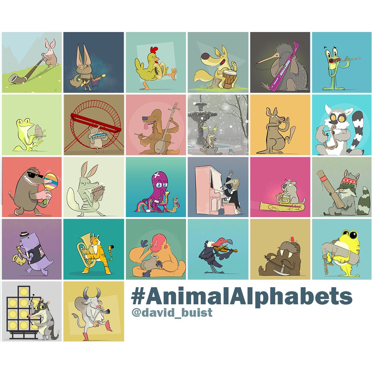 david_buist's tweet photo. Another trip around the alphabet with #animalalphabets. This time it was instruments and you can see my complete list here, along with a sample of some of the ones I liked best.
@AnimalAlphabets
#animalalphabet #instruments #animalband #characterdesign #atoz #funart #artprompt https://t.co/0Q1wAJRDtd