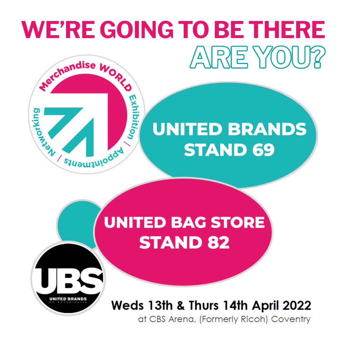 Come and Join us tomorrow as we exhibit at this years Merchandise World Show in the CBS (Ricoh) Arena, Coventry from the 12th-14th of April.

United Brands - Stand 69
United Bag Store - Stand 82
#MerchWorld2022 #promotionalclothing #promo #ubs #unitedbrands #bagstore