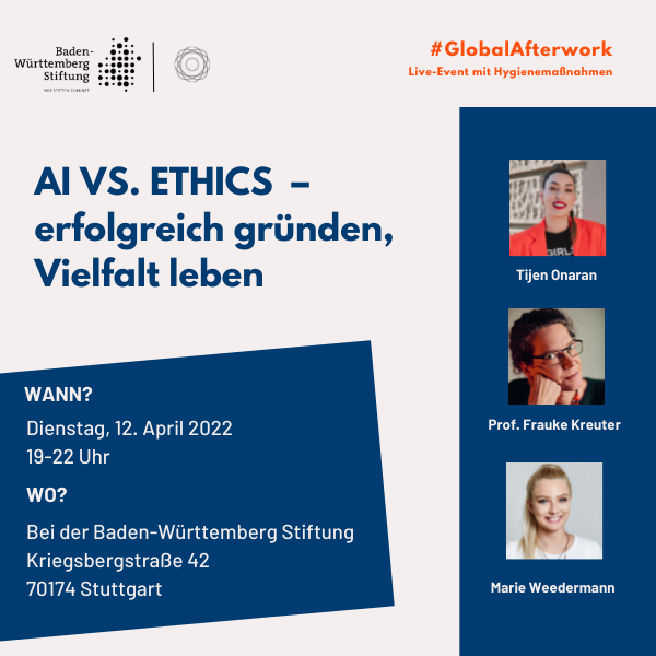 bwstiftung's tweet photo. Jetzt noch schnell anmelden und die letzten Tickets für unser #GlobalAfterwork Event #AI vs. Ethics" mit @gd_women sichern. Freut euch auf spannende Diskussionen und #Networking live vor Ort in #Stuttgart. Los geht's morgen um 19 Uhr, seid mit dabei! ➡️ https://t.co/RKDecXJtvm https://t.co/C7jn4m1V6H