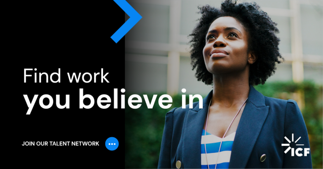LizWittRecruit's tweet photo. Do you want to do world-changing work? Then we want to keep in touch with you. ICF is in growth mode—we're always adding more opportunities. If you want to be the first to hear about our jobs, company news, and networking events, sign up here. @joinICF https://t.co/rZJ8jXIUz3 https://t.co/bblgc9gxR3