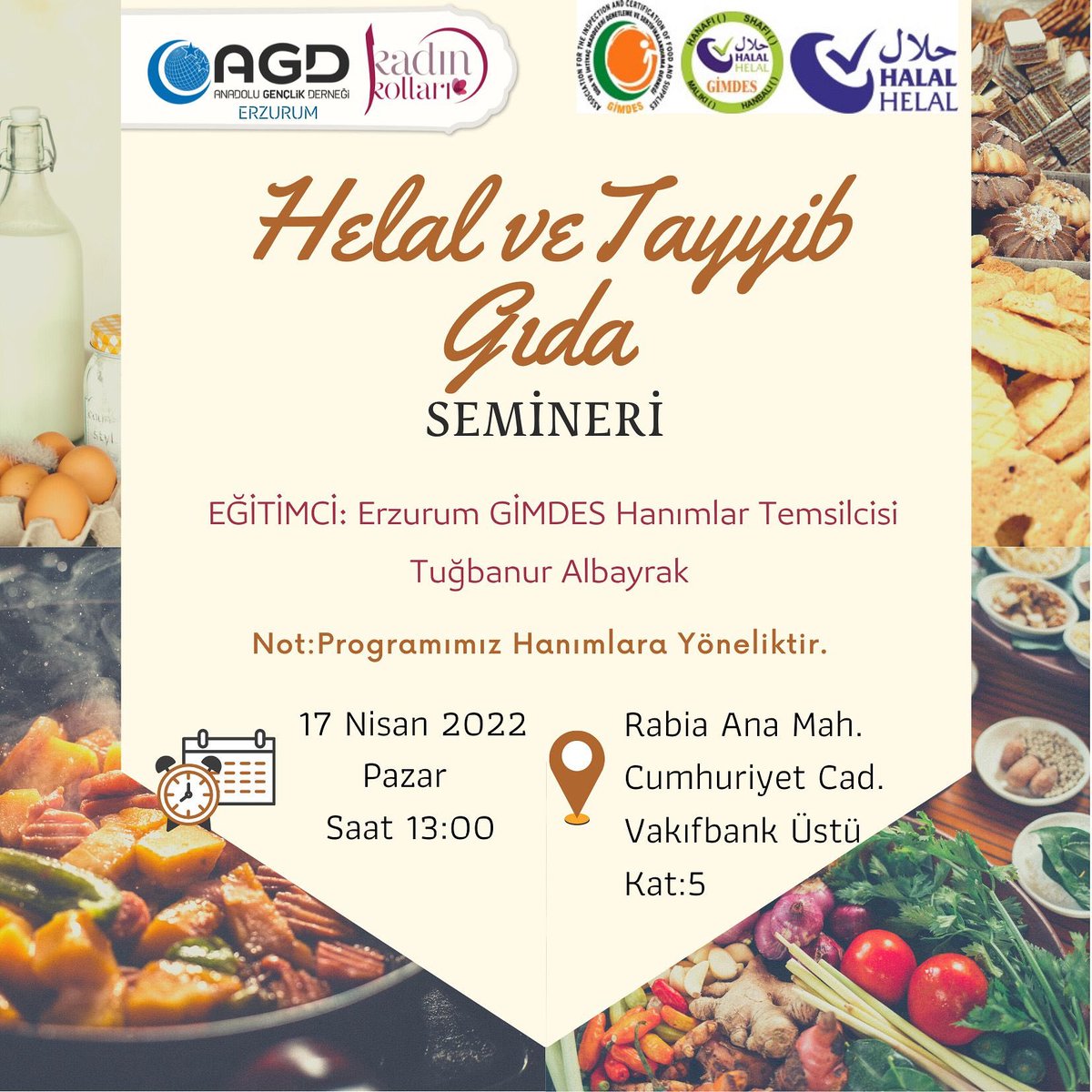 Pazar günü vakıf binamızda gerçekleştireceğimiz Helal Gıda seminerine hepinizi bekliyoruz 🌿