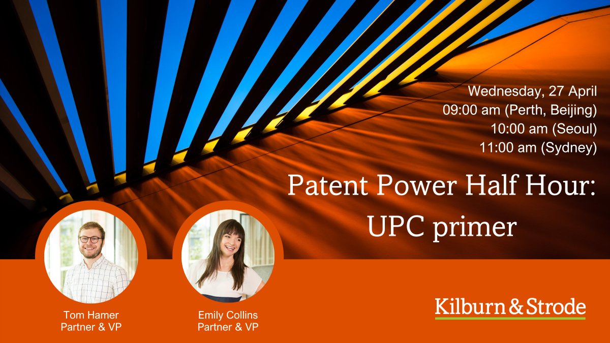 Join us for our Patent Power Half Hour series on the #UP and #UPC. This time we’ve tailored this #webinar to practitioners in Asia and Australasia specifically, however, we welcome all attendees who want to learn more. 
Register here: bit.ly/3xj4AR5

#UnitaryPatents #IP
