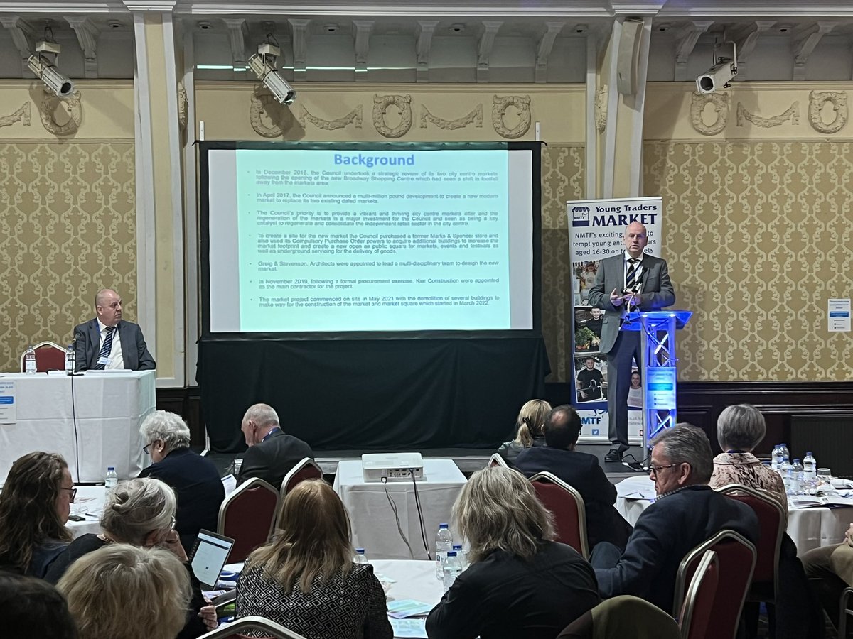 marketsmatter's tweet photo. Our next speaker is Colin Wolstenholme from @BradfordMarkets talking about the brand new market opening Autumn 2023 #nmtfconf https://t.co/YewIoCYLGB