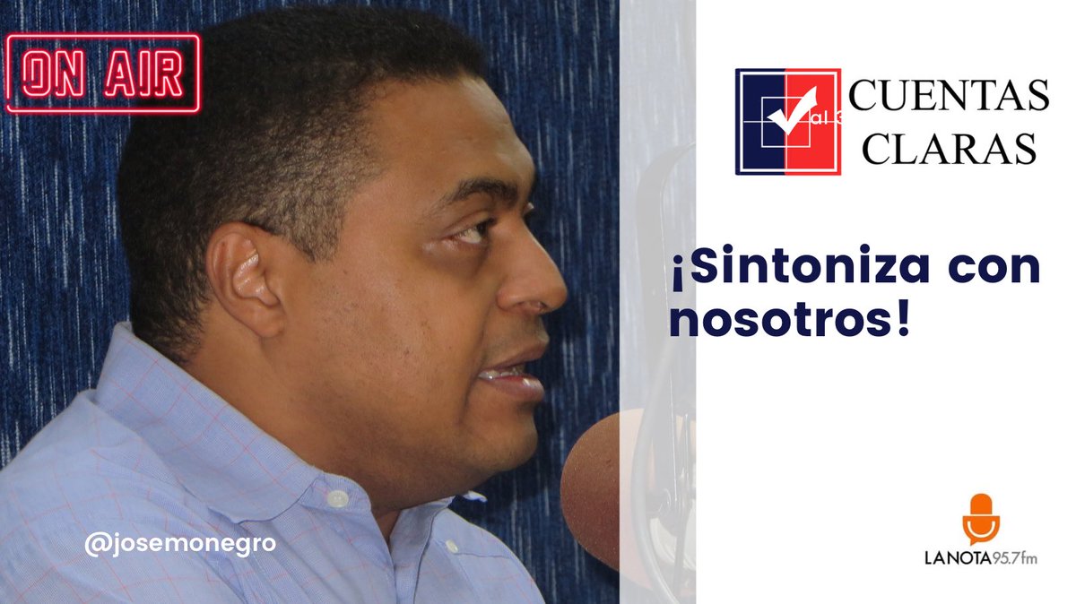 Buen día 

Ya estamos al aire con el mejor espacio periodístico de la República Dominicana. 

#CuentasClaras

<a href="/JoseMonegro/">José P. Monegro</a> <a href="/luisrgarcia15/">Luis García</a> <a href="/germanmarte4/">German Marte</a> <a href="/LopezMorrobel/">Hugo López Morrobel</a> <a href="/wilkindelacruz/">Wilkin de la Cruz</a> <a href="/GomezJR02/">Juan Gomez</a>