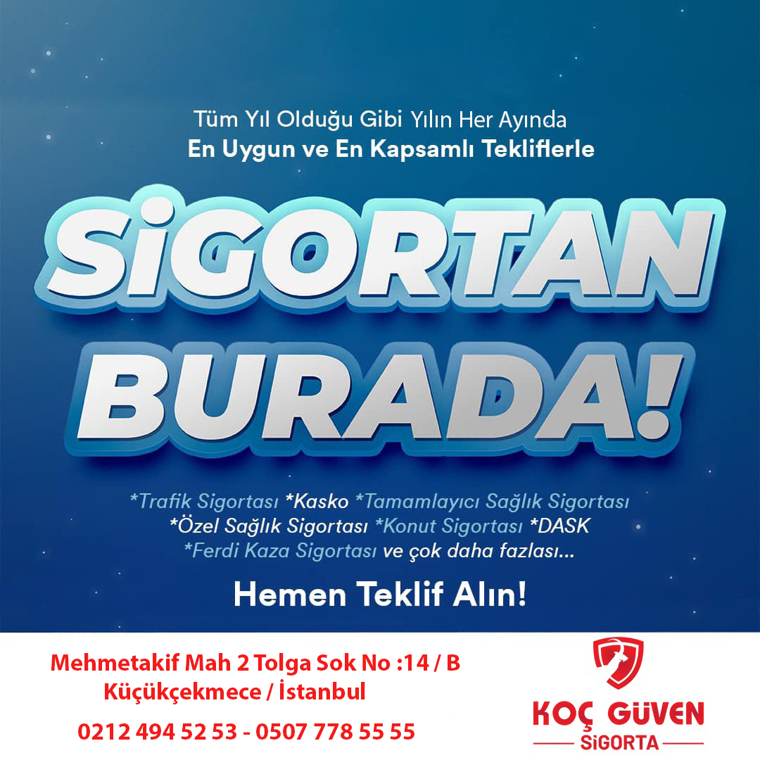 #kocgüvensigorta 'da tüm sigorta tekliflerini yılın her günü en uygun fiyatlarda sunuyoruz!
😊 Hemen teklif almak için:
Sizleri ofisimize kahve içmeye bekleriz…
Mehmetakif Mah.2 Tolga Sok No: 14 / B
K.ÇEKMECE / İSTANBUL