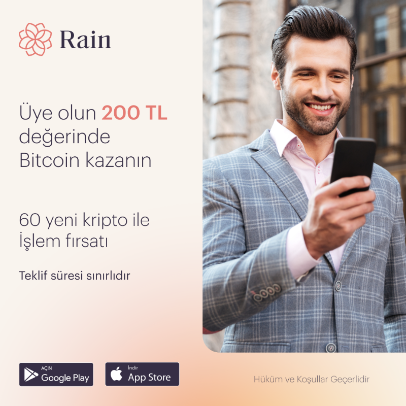 Rain_Turkiye's tweet photo. Siz de Rain'e üye olarak hesap onay işlemlerinizi tamamlayın, hem 200 TL değerinde #Bitcoin kazanın, hem de kripto varlıklarla işlem yapmaya başlayın.