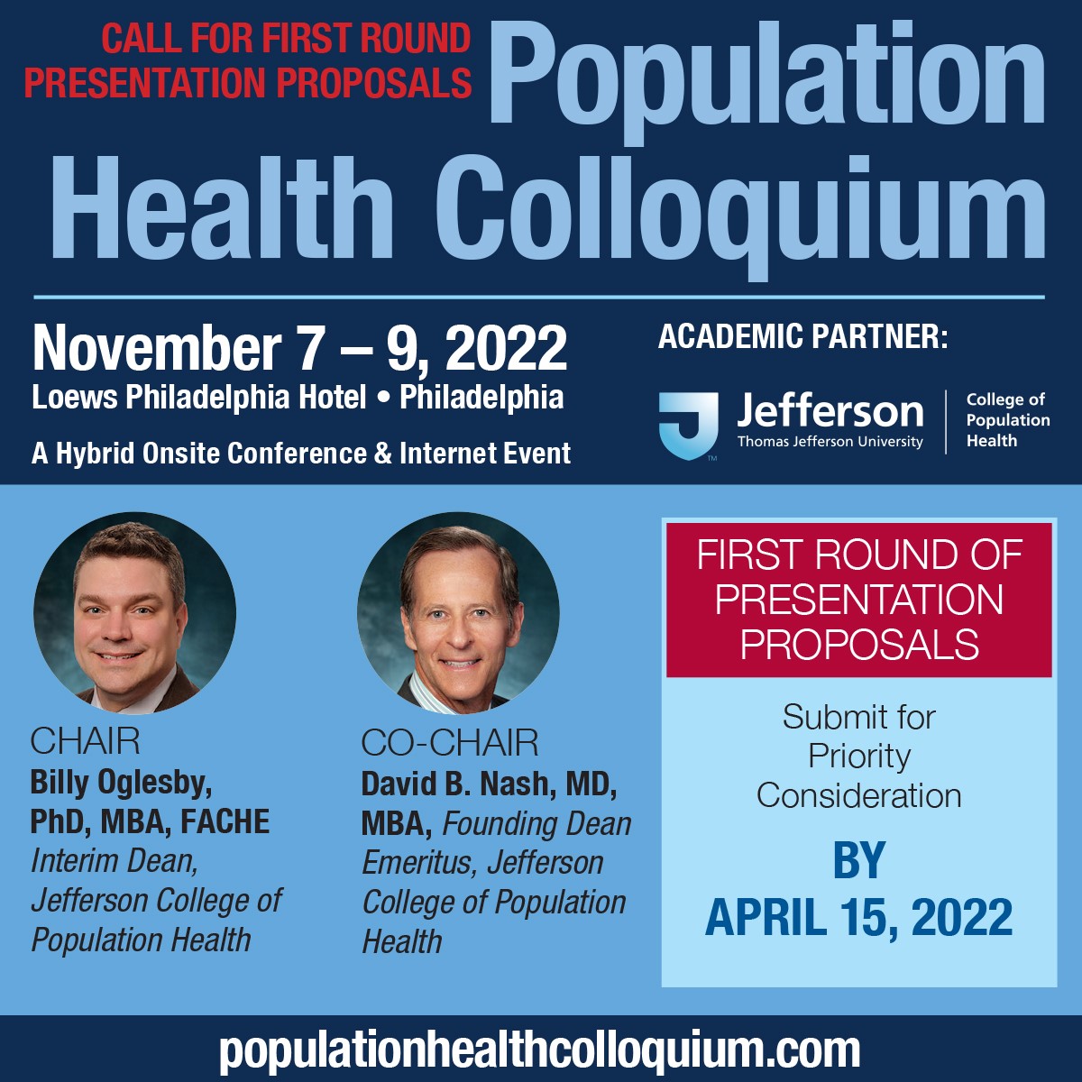 JeffersonJCPH's tweet photo. Submit your proposal now for the 22nd Annual Population Health Colloquium!
#PopHealth2022
#PopulationHealth
#PopHealth https://t.co/OmNNiNBU7w