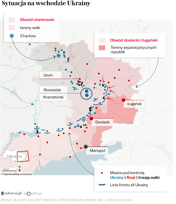 Rosjanie przerzucają wycofane spod Kijowa oddziały na front do Donbasu, gdzie ma rozpocząć się wielka ofensywa. Jak pisze @Bart_Wielinski wartość bojowa tych jednostek nie jest jednak wysoka. Mapa od @katkorz #BIQdata wyborcza.pl/7,75399,283265…