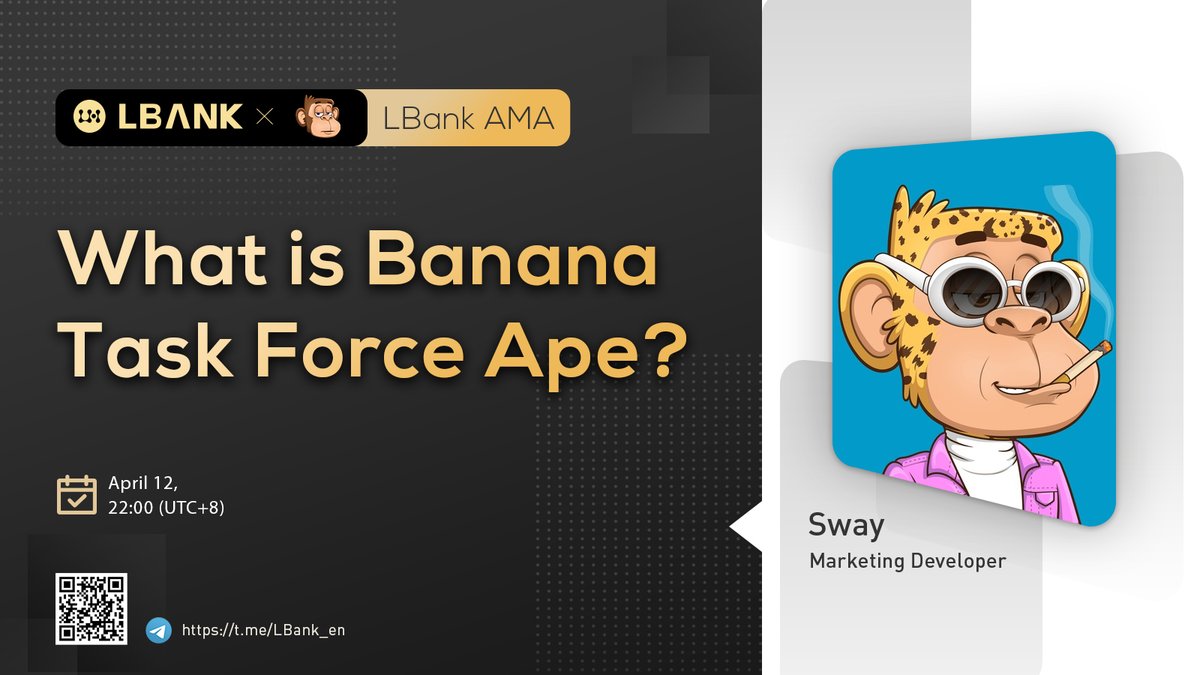 🎊 LBank #AMA with $BTFA team is coming at 22:00 on April 12 (UTC+8)!

🎁 100 lucky winners share $2,000 BTFA GIVEAWAY:
⭐ Follow me &amp; <a href="/BananaTFA/">Banana Task Force Ape</a> on Twitter
⭐ RT &amp; @ 3 friends
⭐ Join: t.me/LBank_en
⭐ Fill in: forms.gle/hL9js9FyuSugK6…

📌 Mark your calendar!

#crypto