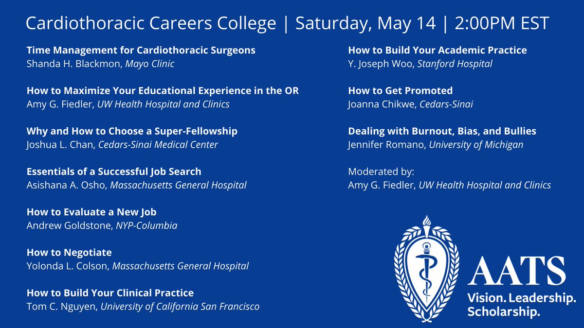 AATS (@aatshq) on Twitter photo Don’t miss the #Cardiothoracic Careers College on Saturday, May 14 at the AATS 102nd Annual Meeting. bit.ly/3775qp4 #AATS2022 #AATSBackTogether <a href="/ShandaBlackmon/">Shanda Blackmon, MD, MPH</a> <a href="/FiedlerAmy/">Amy G. Fiedler, MD</a> <a href="/AsishanaOsho/">Asishana Osho, MD, MPH</a> <a href="/DrYolondaColson/">Yolonda L. Colson MD, PhD</a> <a href="/tomcnguyen/">Tom C. Nguyen, MD</a> <a href="/JoChikweMD/">Jo Chikwe</a> <a href="/JennaRomanoMD/">Jennifer Romano</a> <a href="/SKeshavjee/">Shaf Keshavjee</a> Don’t miss the #Cardiothoracic Careers College on Saturday, May 14 at the AATS 102nd Annual Meeting. bit.ly/3775qp4 #AATS2022 #AATSBackTogether <a href="/ShandaBlackmon/">Shanda Blackmon, MD, MPH</a> <a href="/FiedlerAmy/">Amy G. Fiedler, MD</a> <a href="/AsishanaOsho/">Asishana Osho, MD, MPH</a> <a href="/DrYolondaColson/">Yolonda L. Colson MD, PhD</a> <a href="/tomcnguyen/">Tom C. Nguyen, MD</a> <a href="/JoChikweMD/">Jo Chikwe</a> <a href="/JennaRomanoMD/">Jennifer Romano</a> <a href="/SKeshavjee/">Shaf Keshavjee</a>