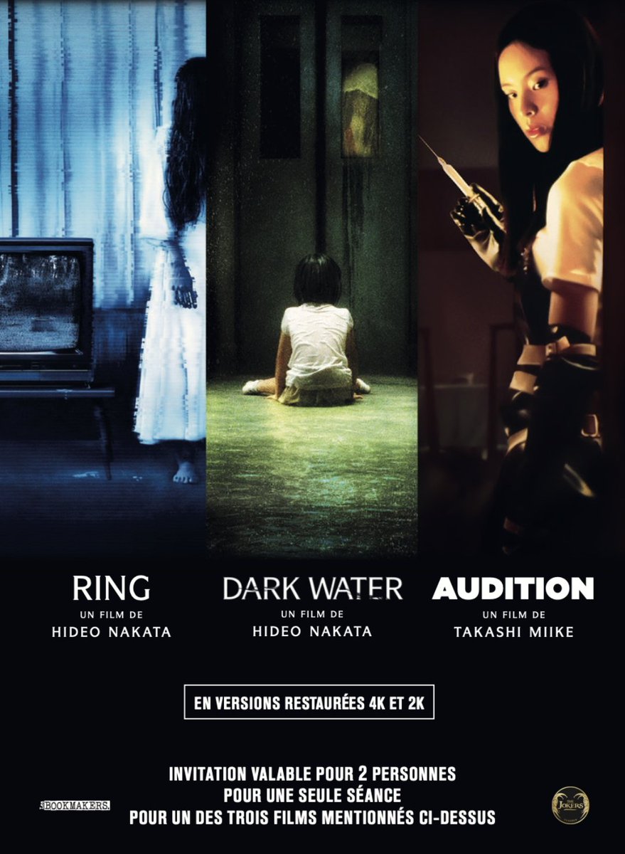 AzzTheMad's tweet image. À l&apos;occasion de la ressortie ce mercredi en version restaurée des géniaux Ring, Audition et Dark water par @thejokersfilms, je fais gagner 5 places de cinéma valables pour 2 afin de (re)découvrir ces classiques !

Pour participer, Follow moi + RT ce tweet !

TAS vendredi midi !