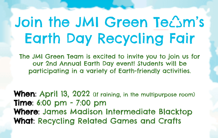 We are SO EXCITED for our Second Annual Earth Day Recycling Fair on Wednesday! All of our carnival games are made from reused or recycled materials. #GoGreen #RecycleTodayforRainbowsTomorrow #JMIGreenTeam