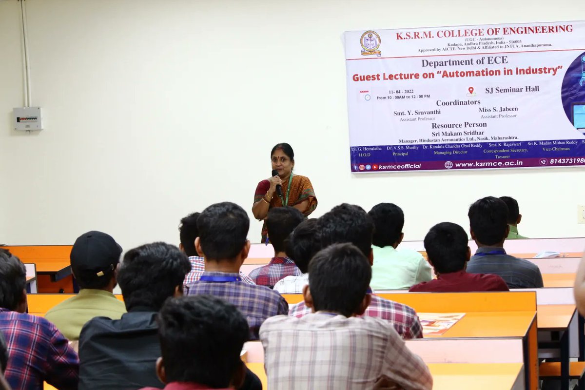 ksrmceofficial's tweet photo. Department of ECE organized a guest lecture on Automation in Industry ob 11th April 2022
#ksrmece #guestlecture #automationinindustry #automation #KSRM #ksrmce #kandulagroups #engineering #kadapa #ksrmceclubs #jntua #AICTE #aishe #apsche #IntiativesofMHRD https://t.co/r9Y4akkagp