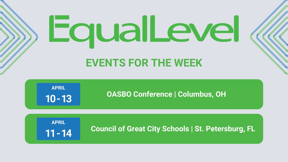 EqualLevel's tweet image. The EqualLevel team may be at a conference near you! Let's connect to learn about our procure-to-pay compliance platform. Check out our events for the week: equallevel.com/events/

....
#EqualLevel #procuretopay #CGCS #OASBO