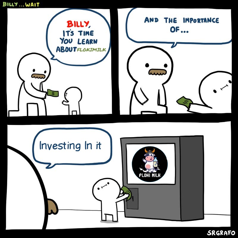 __Aaryan__'s tweet photo. Billy learning to invest and FlokiMilk is the first. @flokimilk #FlokiMilk #FlokimilkADA https://t.co/P79cMltPM8