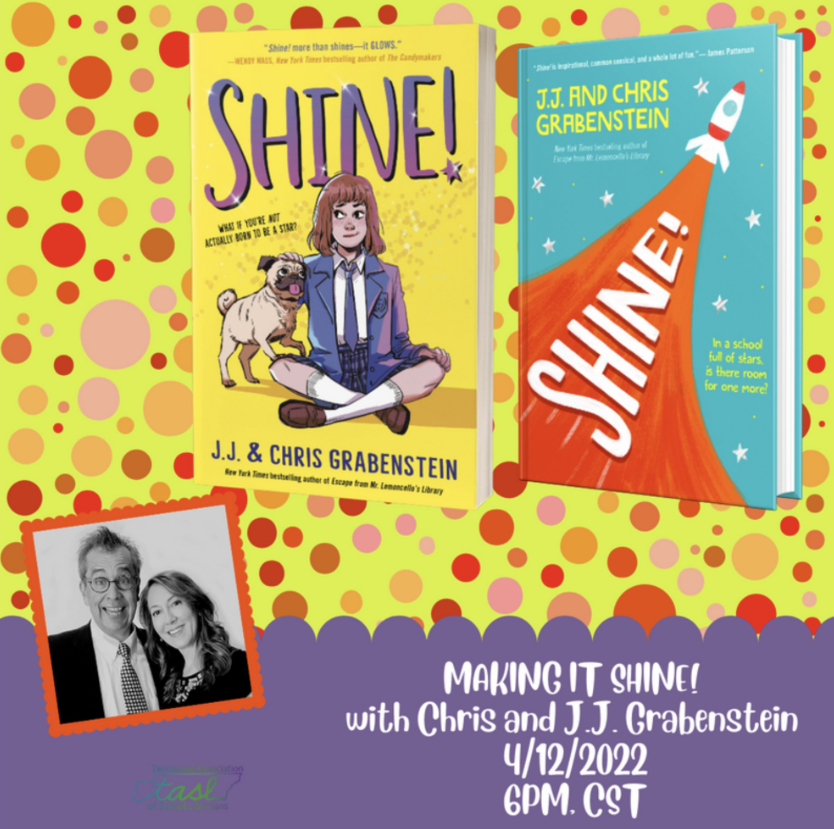 TASLTN's tweet image. TOMORROW! Authors Chris &amp;amp; JJ Grabenstein will be joining us to talk about their new book SHINE! Join the Zoom session at 5:45 for the "Ask Me Anything" session with board members. Register here: tasltn.org/webinars #FreeforMembers