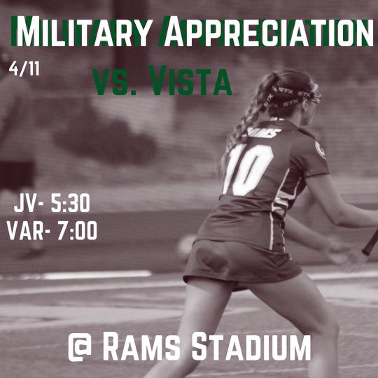 Big Game Today for the Rams! 

<a href="/Vmhsgirlslax/">Bronco Girls Lacrosse</a> and Mesa recognize all our Military👏🏽💪🏽