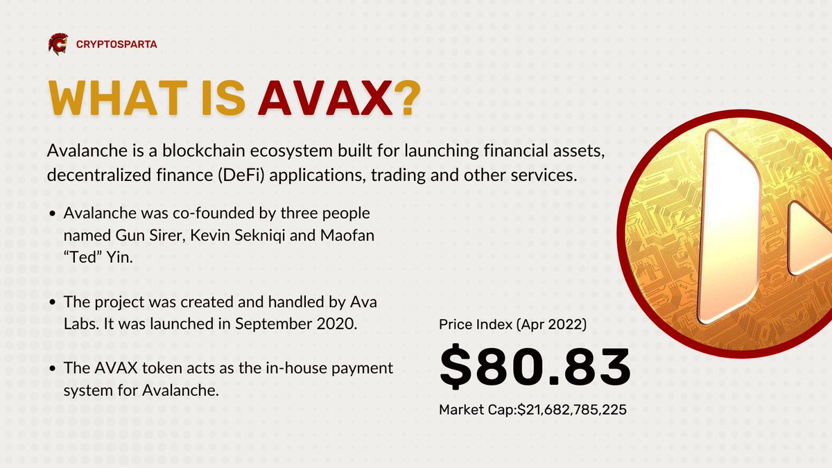 Cryptospartallc's tweet image. Did you know that developers can build and deploy decentralized applications (dApps) on the Avalanche platform?

Follow us for more such content. 

#AVAX @avalancheavax @AVAXDaily @avaxholic #avaxcoin #crypto #cryptocurrency #Review #mondaythoughts #trading #Avalanche #DeFi