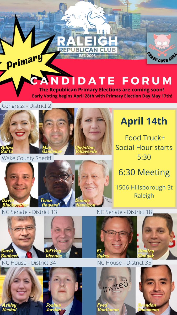 I hope to see you this Thursday for an opportunity to hear from myself and other candidates in Wake County. Thank you <a href="/RaleighGOP/">Raleigh Republican</a>  for hosting this informative event!