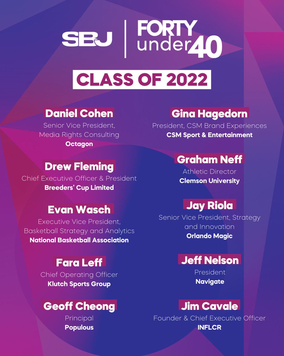 SBJ's tweet photo. Meet SBJ’s newest class of Forty Under 40 👏

#SBJ40u40 | https://t.co/5MeJg5o4NC https://t.co/Q8qXFl81tR