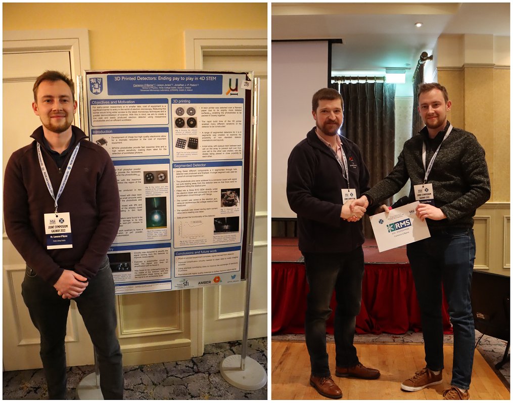 Congratulations to our own Cameron O'Byrne (<a href="/CameronOByrne1/">Cameron O'Byrne</a>) for winning the <a href="/RoyalMicroSoc/">RMS</a> poster prize for his work on "3D Printed Detectors" at last week's joint <a href="/MicroscopyIrl/">Microscopy Society of Ireland🔬</a> <a href="/scotmicro/">Scottish Microscopy Society</a> joint conference. <a href="/TCD_physics/">TCD_physics</a> <a href="/TCD_AML/">Trinity AML</a> <a href="/cranntcd/">cranntcd</a> <a href="/ambercentre/">AMBER</a> #3Dprinting #hardware ♥🔬