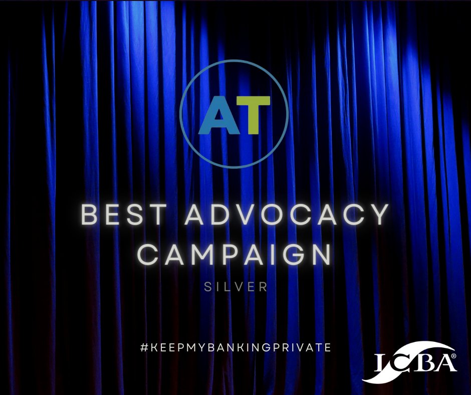 ICBA's #KeepMyBankingPrivate campaign earns industry kudos. We share this recognition with #communitybankers and consumers who spoke out against this proposal, which raised serious privacy, due process, and data security concerns. <a href="/TRENDStweets/">Association TRENDS</a>➡️ hubs.li/Q017RW_10