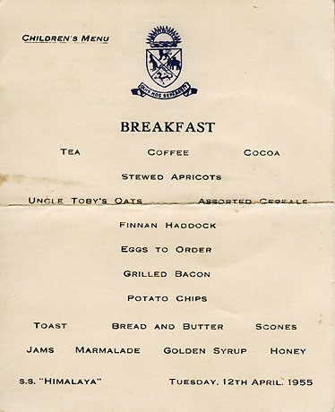 POHeritage's tweet photo. Today in 1955: A breakfast menu for the children travelling on board HIMALAYA on 12th April 1955 #TravelTuesday #childrensmenu https://t.co/cQlHdCdJ39
