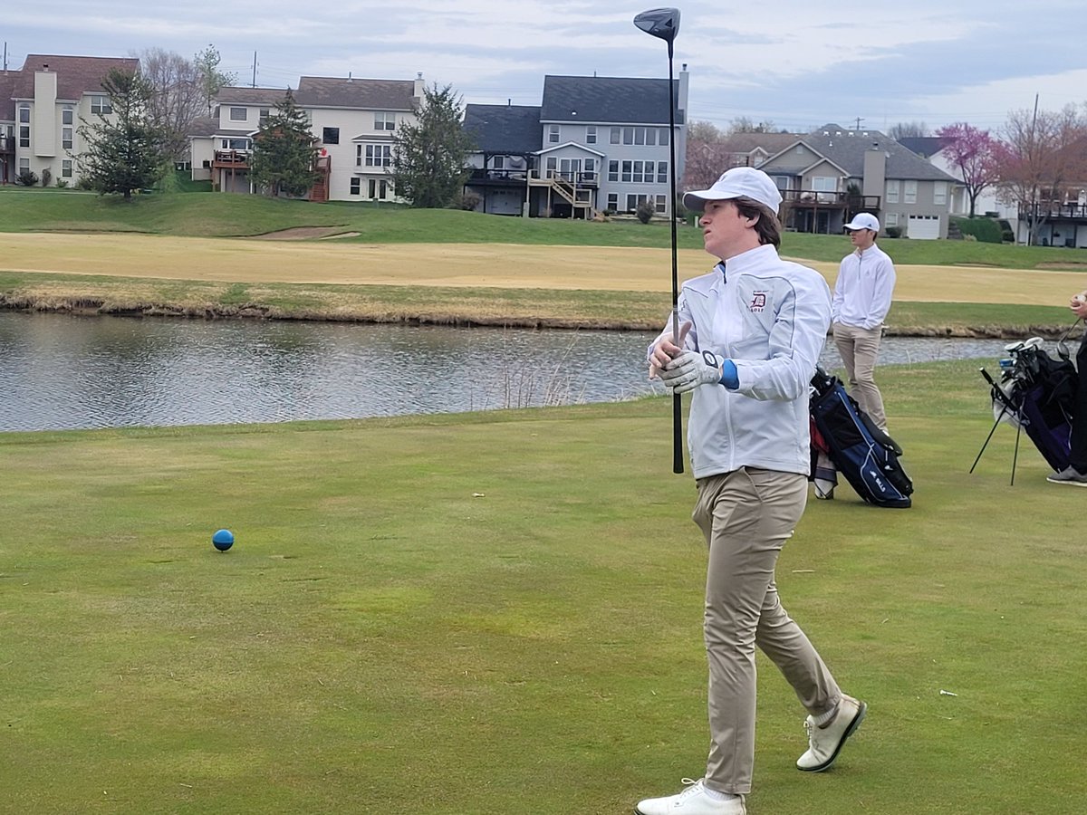 Junior Colby Sauer rips a drive on the 6th at Winghaven CC.  The Spartans are in action in the Bulldog Battle today.  #bestfriends