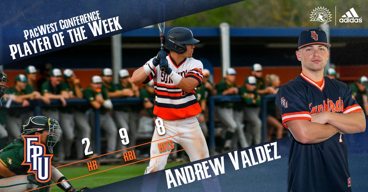 FPUBaseball's tweet photo. Andrew Valdez was hot at the plate over the weekend against Azusa Pacific, hitting two home runs and driving in eight runs, earning him PacWest Conference Player of the Week.

More | https://t.co/6BpCrvd1c2

#TeamFPU | #BackTheBirds https://t.co/KaueqWQd2C