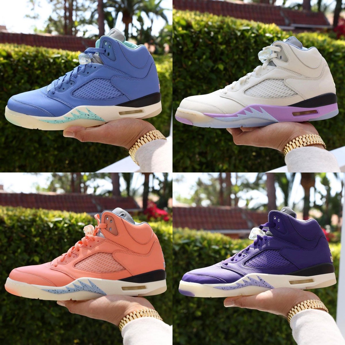 The <a href="/djkhaled/">DJ KHALED</a> Jordan 5 will release in Summer 2022 in four colorways for $200 retail. 
Which colorway is your favorite?👇