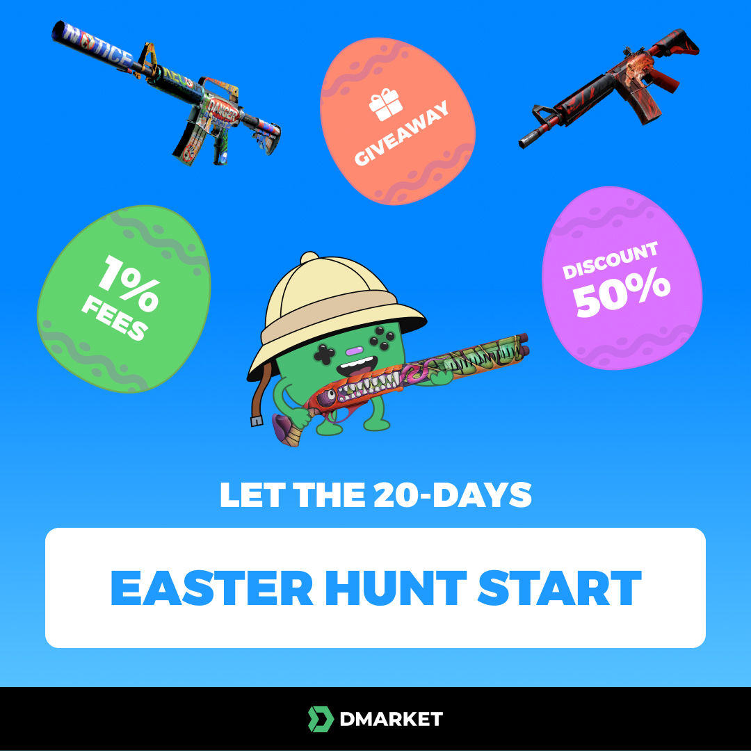 Meet the special Easter Sale &amp; Giveaway

🐰 Skins up to 50% OFF for buyers
🐰 1% and 0% Sell fees
🐰 0% fees for exchanges
🐰 Hidden Easter Eggs 
🐰 Daily Giveaways of free promo codes 
🐰Giveaways of 3 cool CS:GO skins 
🐰 CS:GO map with promo-codes

👉 dmarket.com/promo