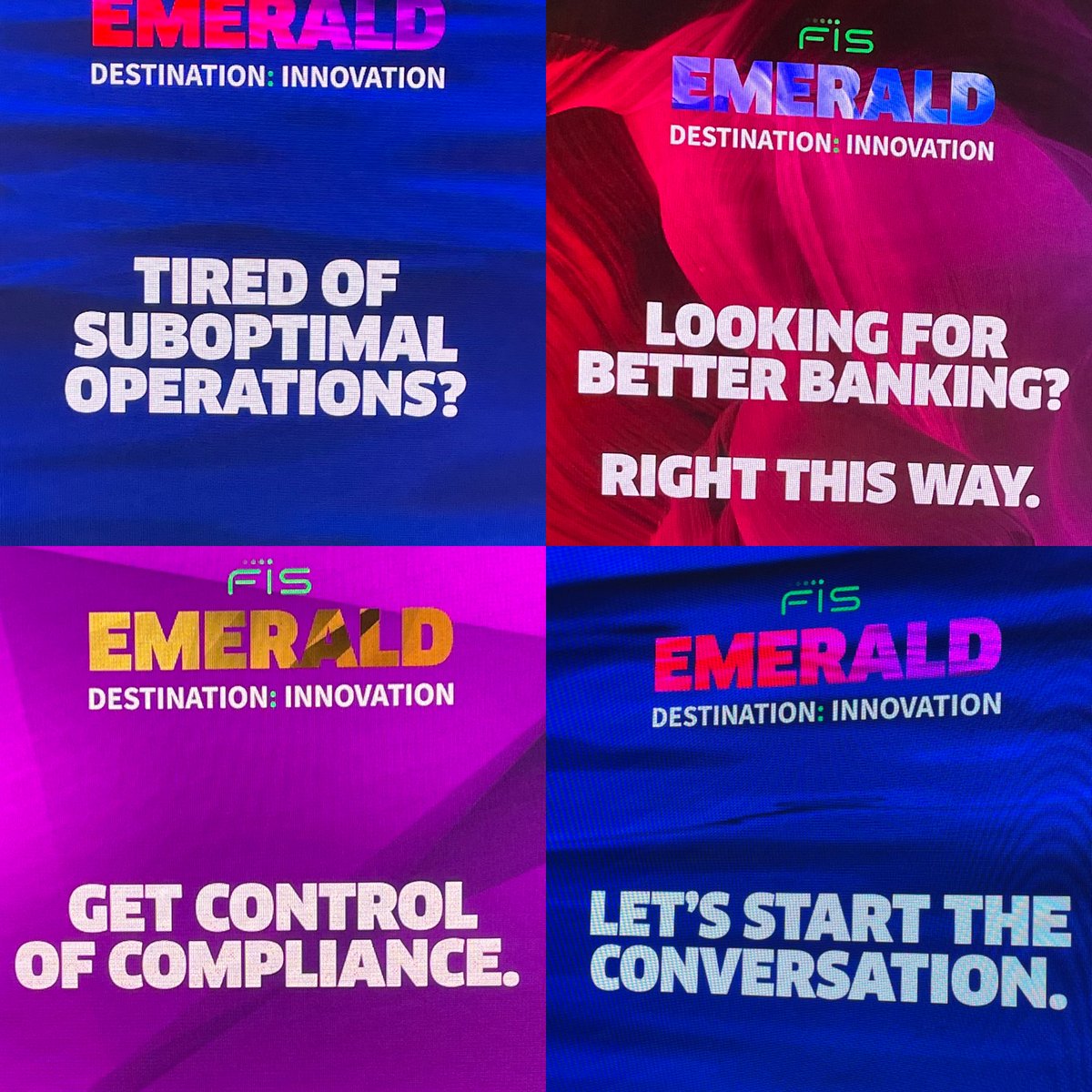 Love the signage at #fisemerald 🙋🏻‍♀️come by the expo hall tonight and meet the product management &amp; marketing team to learn more about what’s behind these messages
