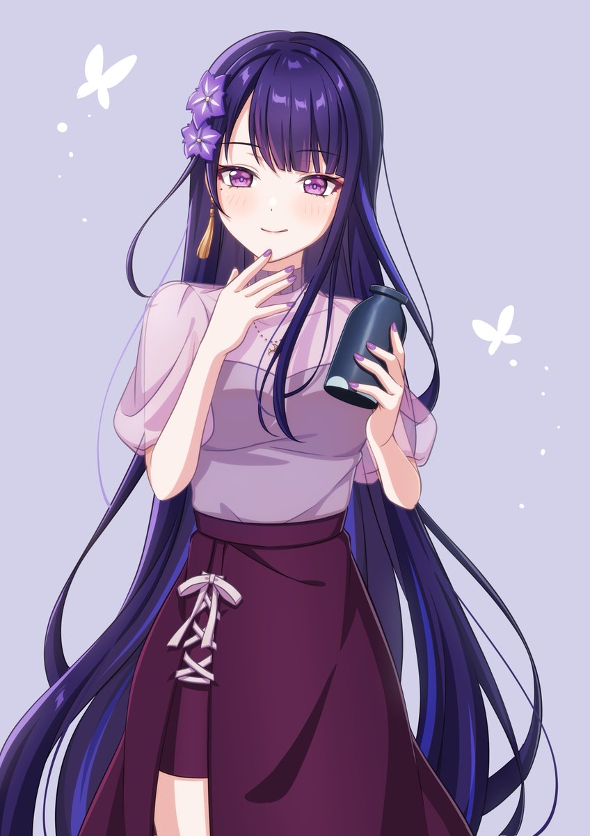 raiden shogun 1girl long hair solo purple eyes purple hair hair ornament smile  illustration images
