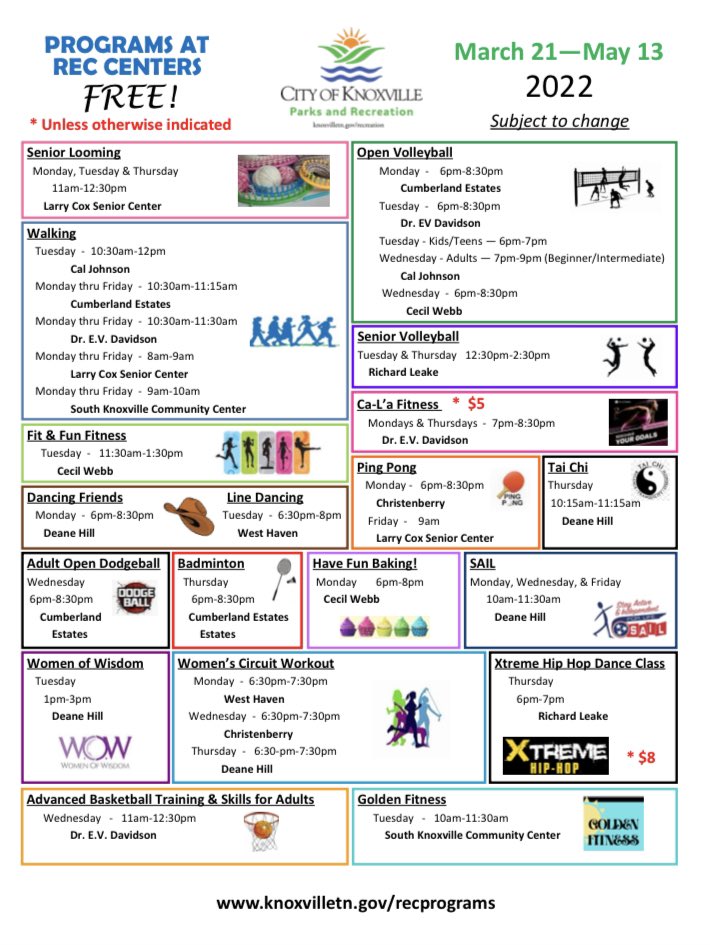 Knoxville Parks on Twitter "Spring programs continue this week at Rec