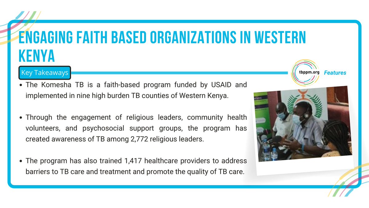 tb_ppm's tweet photo. @KCCB_KomeshaTb has been working with faith-based organizations in western Kenya to #EndTB.. Read more about their work in #TBPPMFeatures
👉https://t.co/2W2ssS5HgY https://t.co/dqrItk5O6l