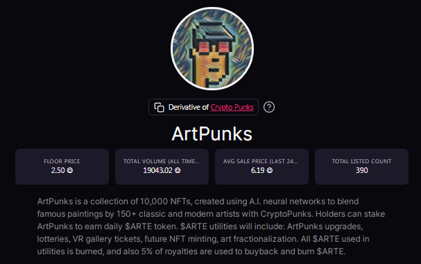 ArtPunksNFT's tweet photo. ArtPunks check 🧙‍♂️

🎨Floor: 2.5 $SOL (dropped from 9 $SOL 👀)
🎨Listings: 3.9% 📉
🎨 $ARTE = $0.024

What's next 👀

➡️Paint Palettes reveal
➡️Exhibition passes mint 
➡️Various great #NFTs lotteries

Let's keep on building and improving our ArtPunks Family 🚀 https://t.co/TvWPWQDEjC