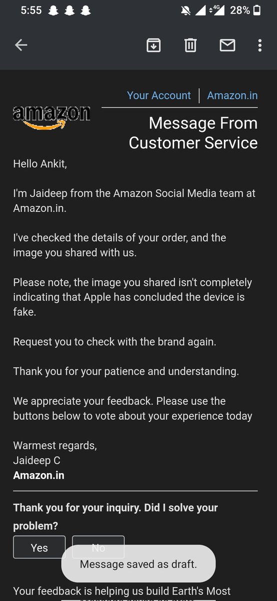 RahulPandat198's tweet photo. @AmazonHelp @JeffBezos @amazonIN
Firstly sent fake product then Amazon sm team said please provide service denied letter now i sent letter and clearly mentioned received fake black color airpods and now SM team misleading me #Helpamazon @amazonnews https://t.co/Hm3LT2tOns https://t.co/BhXyFyArux
