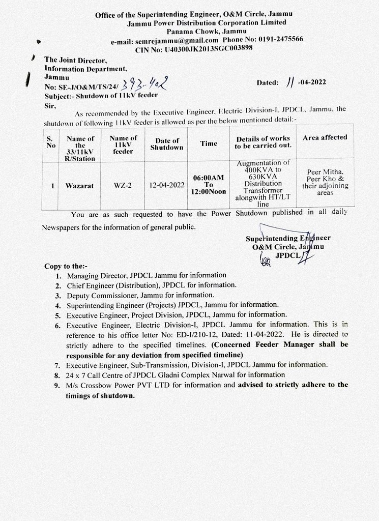 SE (O & M) Circle Jammu JPDCL tweet media