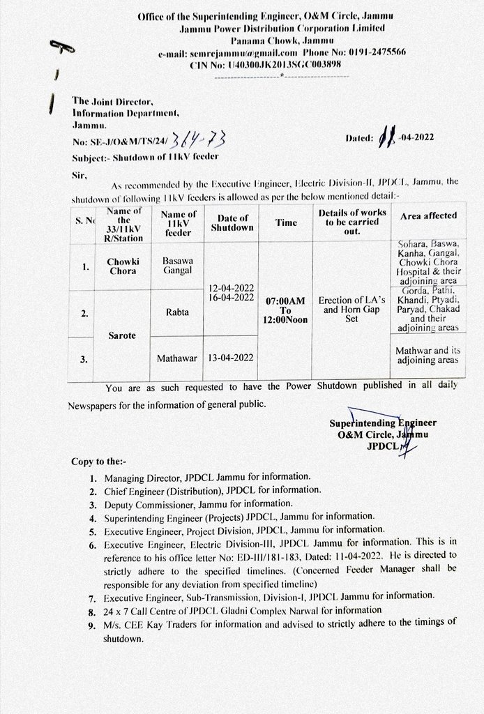 SE (O & M) Circle Jammu JPDCL tweet media
