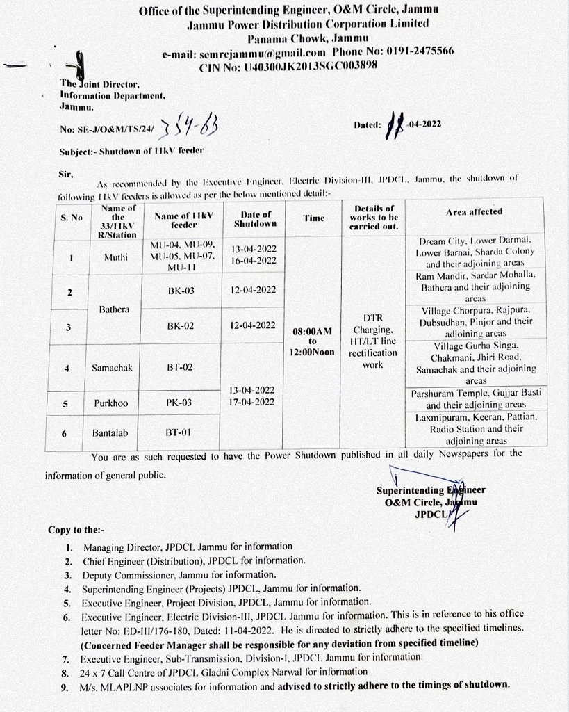 SE (O & M) Circle Jammu JPDCL tweet media