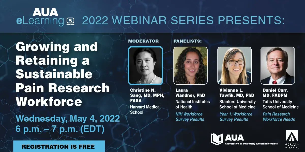 Association of University Anesthesiologists (@aua_anesthesia) on Twitter photo We hope you'll be joining us on May 4 for AUA's next Webinar "Growing & Retaining a Sustainable Pain Research Workforce” Join <a href="/TawfikLab/">Vivianne Tawfik, MD, PhD</a> | Christine N. Sang, MD | Laura Wandner, PhD | Daniel Carr, MD | Learn more & sign up to attend: buff.ly/3DVZzzp <a href="/SShaefi/">Shaz Shaefi</a> We hope you'll be joining us on May 4 for AUA's next Webinar "Growing & Retaining a Sustainable Pain Research Workforce” Join <a href="/TawfikLab/">Vivianne Tawfik, MD, PhD</a> | Christine N. Sang, MD | Laura Wandner, PhD | Daniel Carr, MD | Learn more & sign up to attend: buff.ly/3DVZzzp <a href="/SShaefi/">Shaz Shaefi</a>