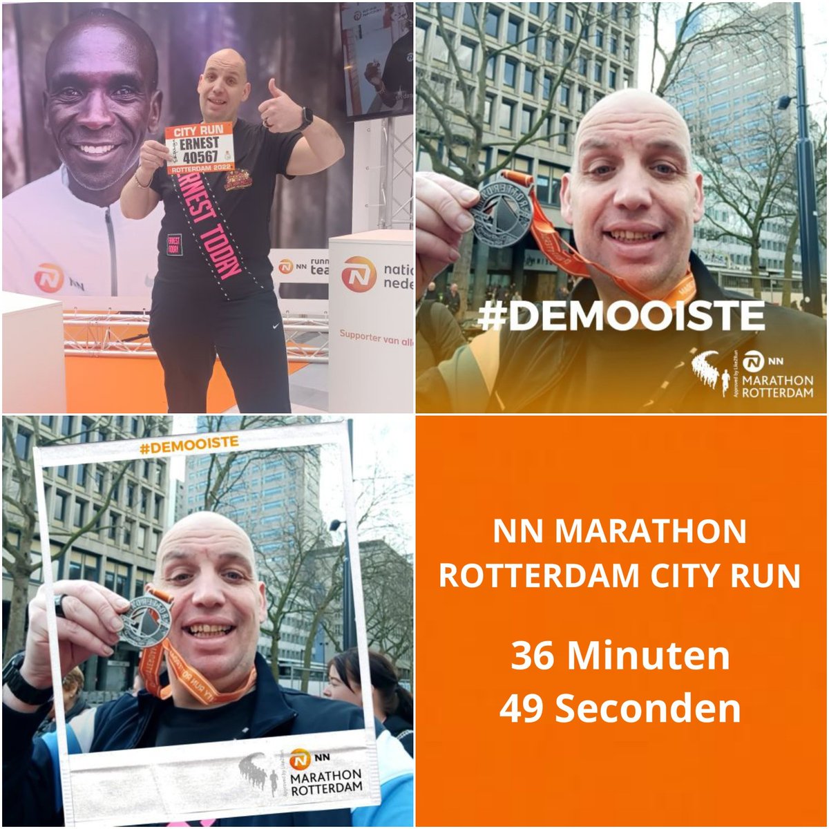 Woensdag geopereerd, maar zaterdag toch gelopen met hechtingen en pijnstillers. Het was een zwaar bevochten medaille in de #RotterdamMarathon maar ik ben er trots op dat ik #demooiste City Run weer gelopen heb in 2022. 🏃 #rijnmond tot volgend jaar. You never walk alone! Delen=❤️