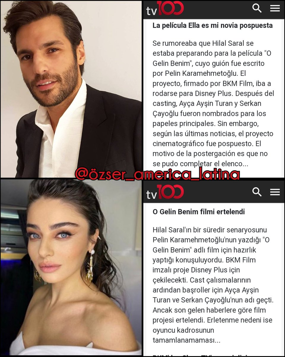 ElizaCm_OzSer's tweet photo. Según la periodista Birsen , #serkançayoğlu va protagonizar una película para Disney, llamada #OGelinBenim (Ella es mi novia) junto a la actriz #AyçaAyşinTuran 👍🥰.. Pero se pospuso porque no se ha completado el elenco.. Ojalá pronto se pueda concretar 🙏🏻🍀✨ https://t.co/1EhapdQT0z