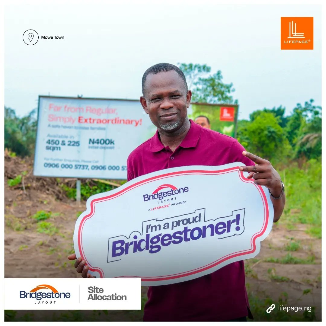 Lifepageestates's tweet photo. Some of our clients got allocated their plots in Bridgestone Layout Mowe Town.
The slots are going fast on lands at the Bridgestone Layout Mowe Town.
Let's help you become a landowner too.
Lifepage...making lives richer
#lifepage #landallocation #realestatenaija #landowners https://t.co/ZzaQSmez7o