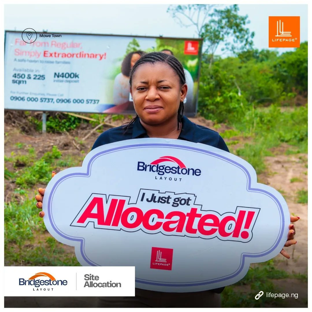 Lifepageestates's tweet photo. Some of our clients got allocated their plots in Bridgestone Layout Mowe Town.
The slots are going fast on lands at the Bridgestone Layout Mowe Town.
Let's help you become a landowner too.
Lifepage...making lives richer
#lifepage #landallocation #realestatenaija #landowners https://t.co/ZzaQSmez7o