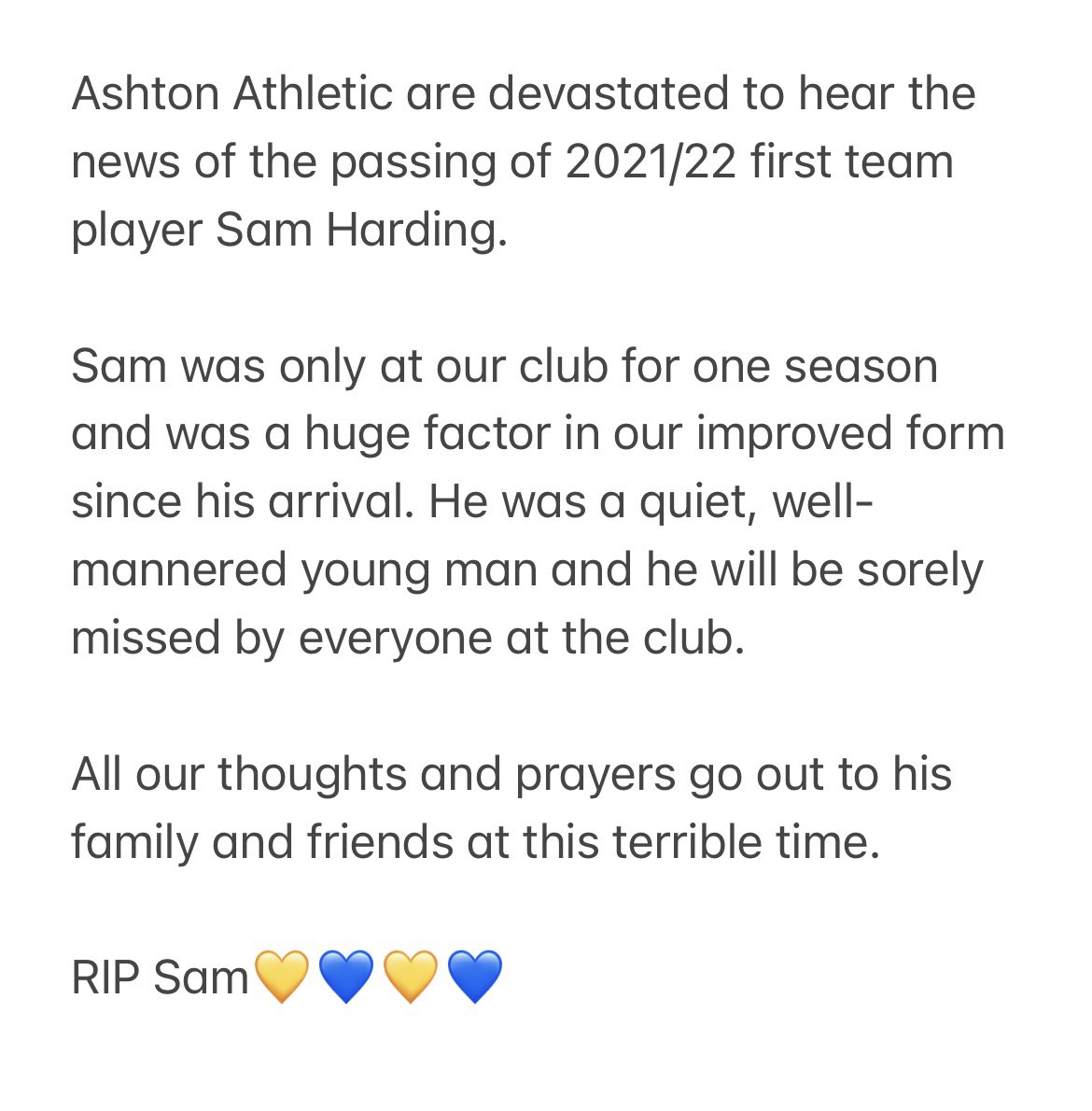 AshtonAthletic's tweet image. Sam Harding 💛💙